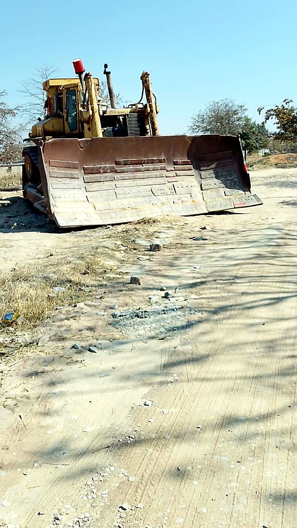 Front view of the original Caterpillar bulldozer in Zimbabwe